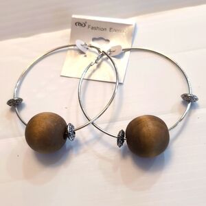 Hoop Earing with Brown Acrylic Beads 3"